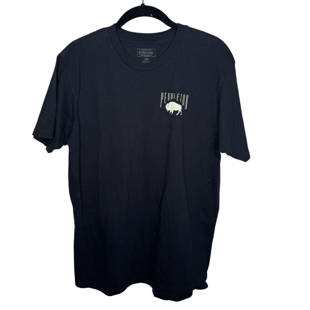 PENDLETON / black white aztec tribal logo bison graphic short sleeve tee / L